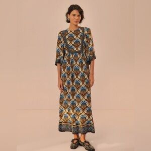 FARM RIO L Beige Cocopalm Maxi Dress NWOT